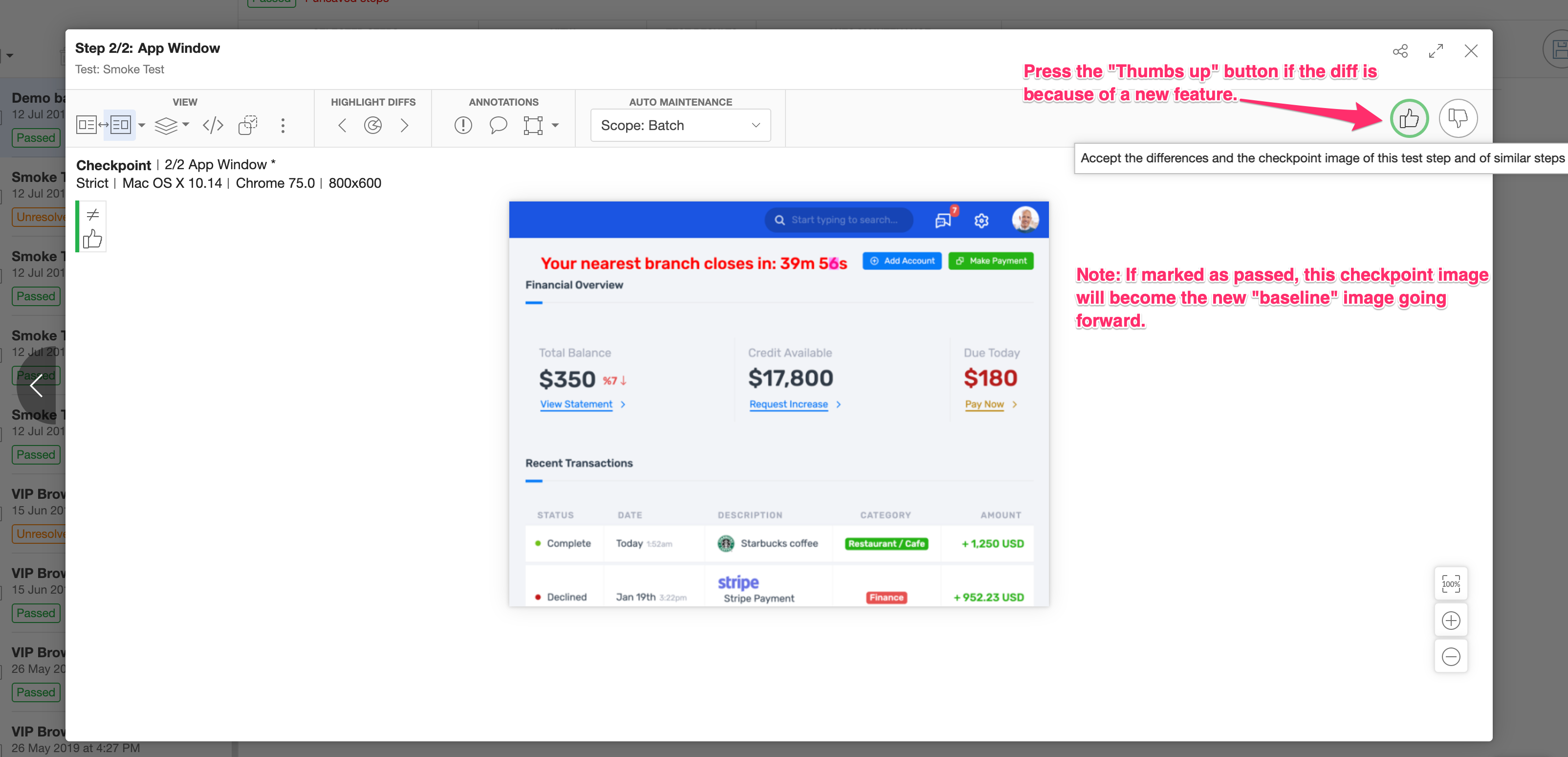 Accepting a checkpoint difference