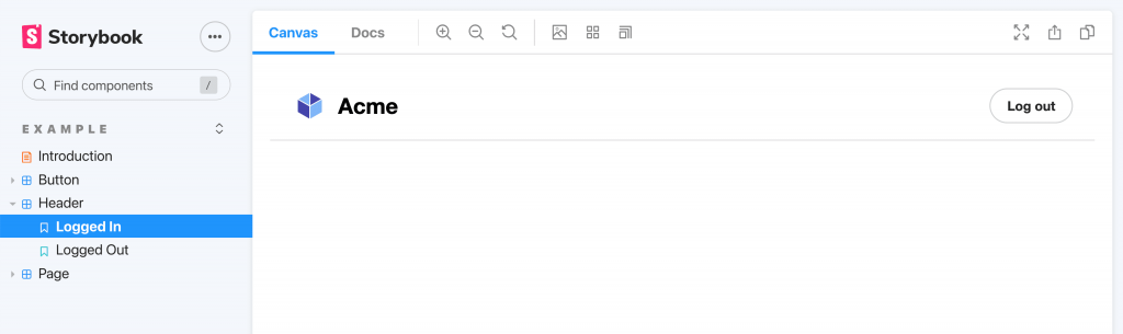 Storybook Story Example A sample view of a basic Storybook example