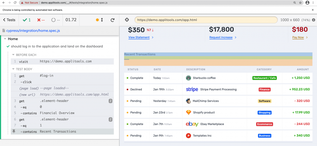Successful Cypress Test This shows a successfully run Cypress test